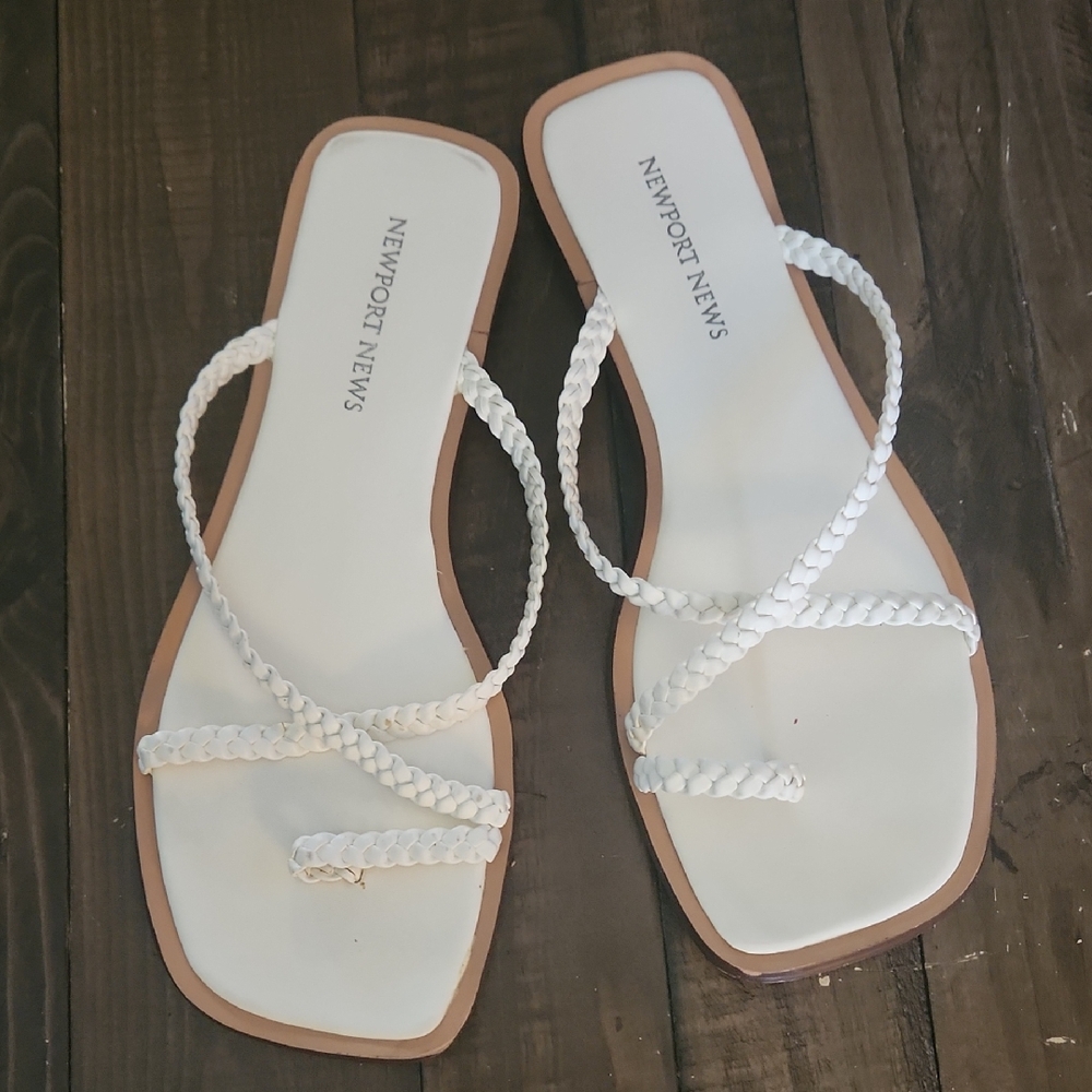 Newport News White Braided Strap Sandals
